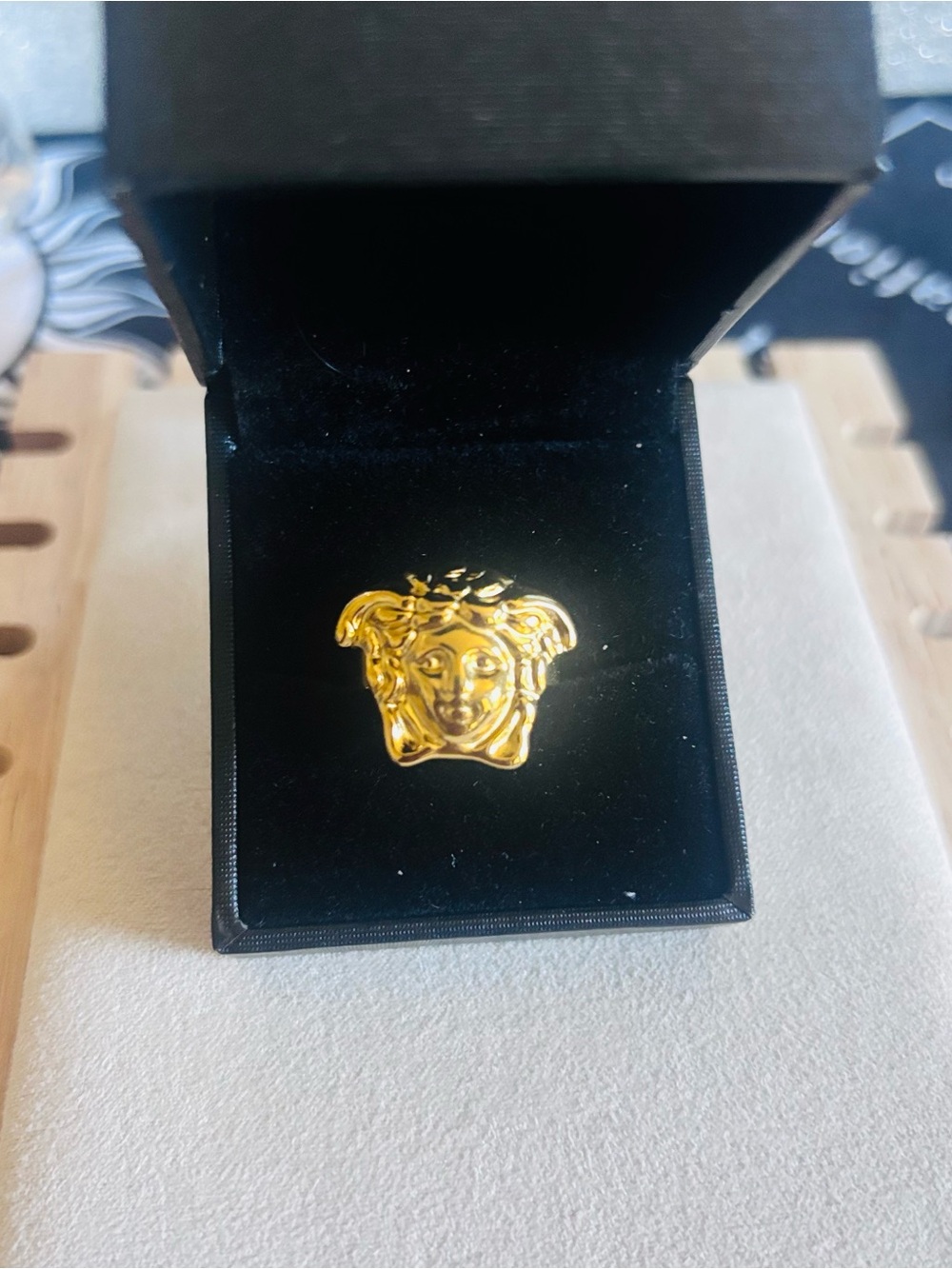 Gold-Tone Medusa Head Ring Size 7 Adjustable-